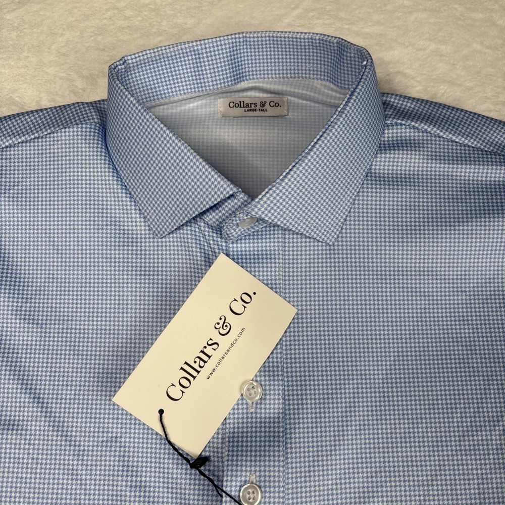 NWT Collars and Co Dress Collar Polo Shirt Men's Large Tall Blue Houndstooth